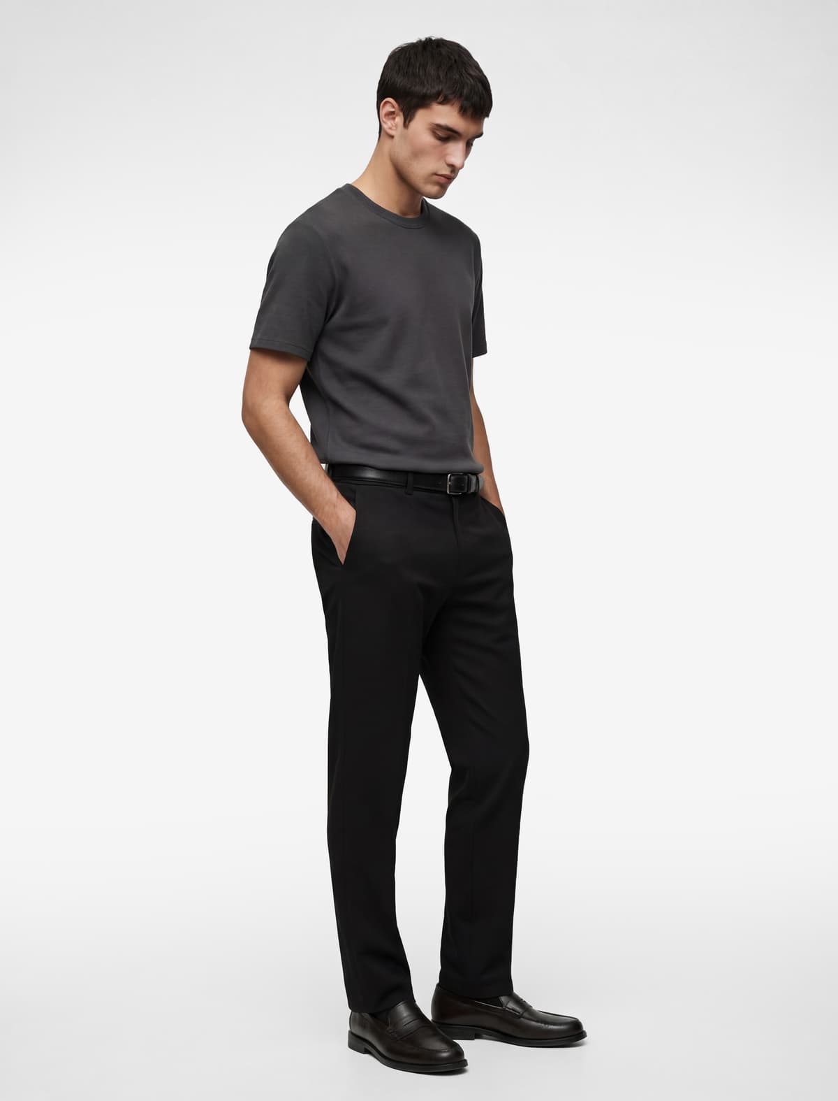 Crew Yaka Viskoz Qarışıq Qısaqol Basic Slim Fit köynək