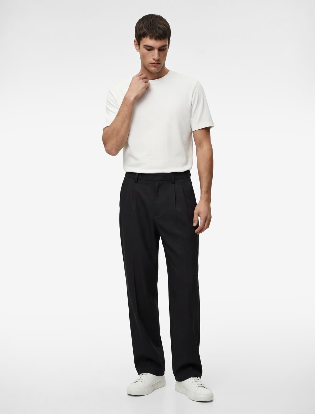 Crew Yaka Viskoz Qarışıq Qısaqol Basic Slim Fit köynək