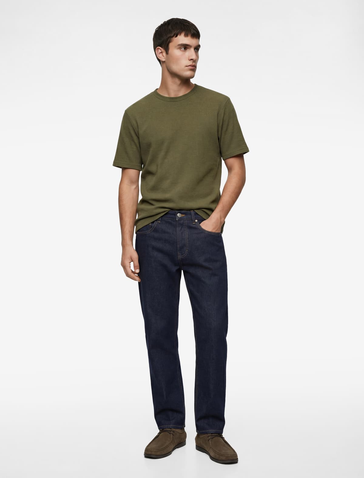 Qısaqol Teksturalı Crew Yaka Slim Fit Tişört