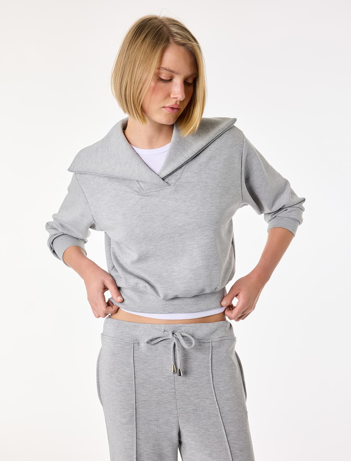 Modal Parça Uzunqol Sailor V Yaxalı Sweatshirt