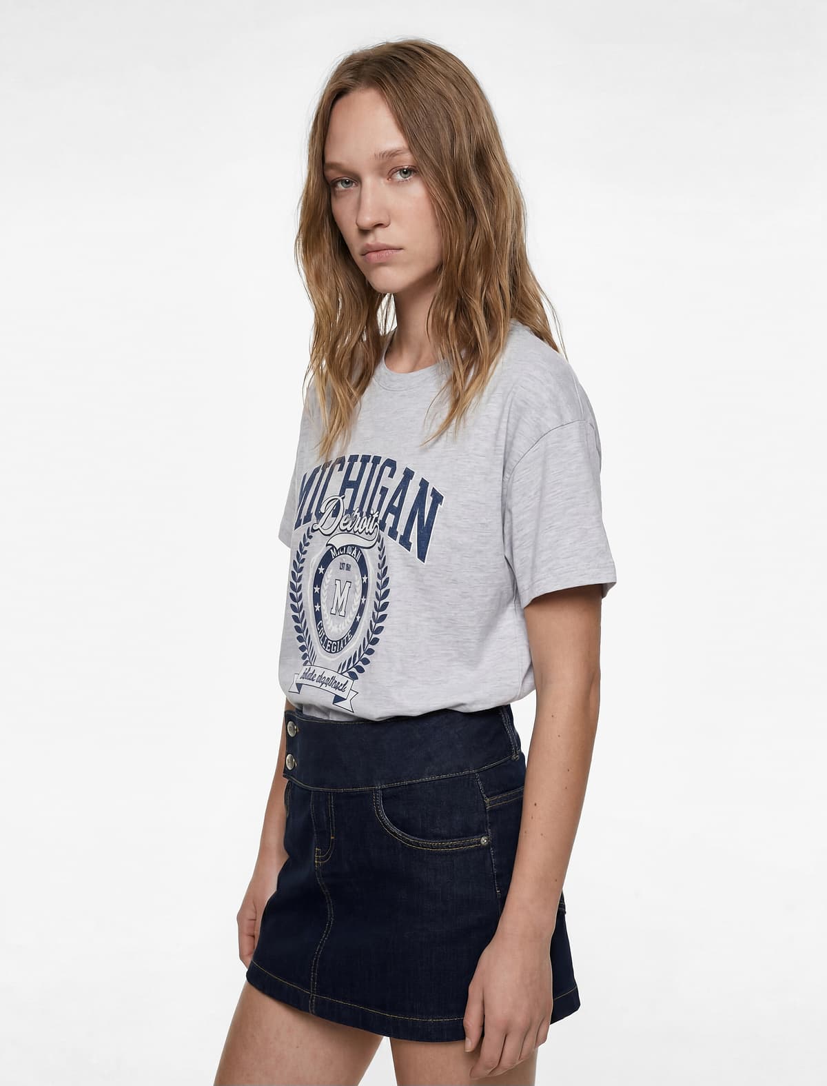 Qısaqol Kollec Çaplı Crew Boyun Böyük Boy T-shirt