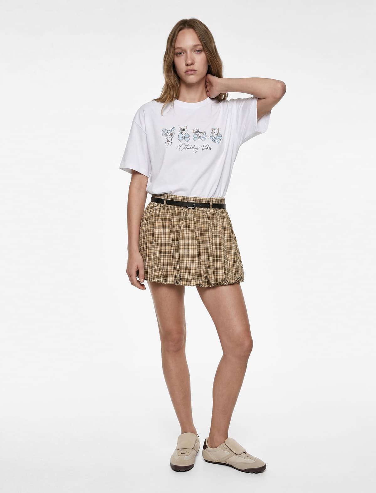 Qısaqol Ekipaj Yakalı Pambıq Pişik Çaplı Böyük Boy T-shirt