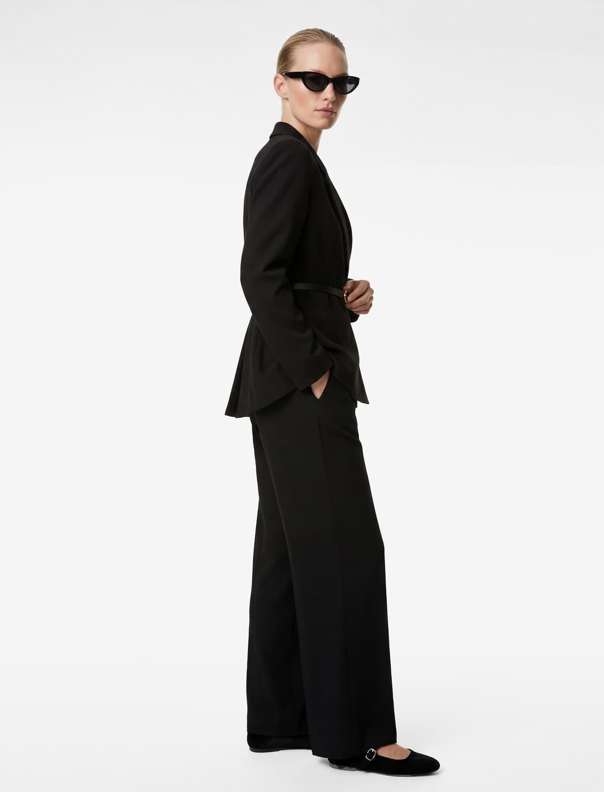 Kəmər Detallı Uzunqol Peplum Qoşa Döş Yaxalı Blazer Gödəkçə