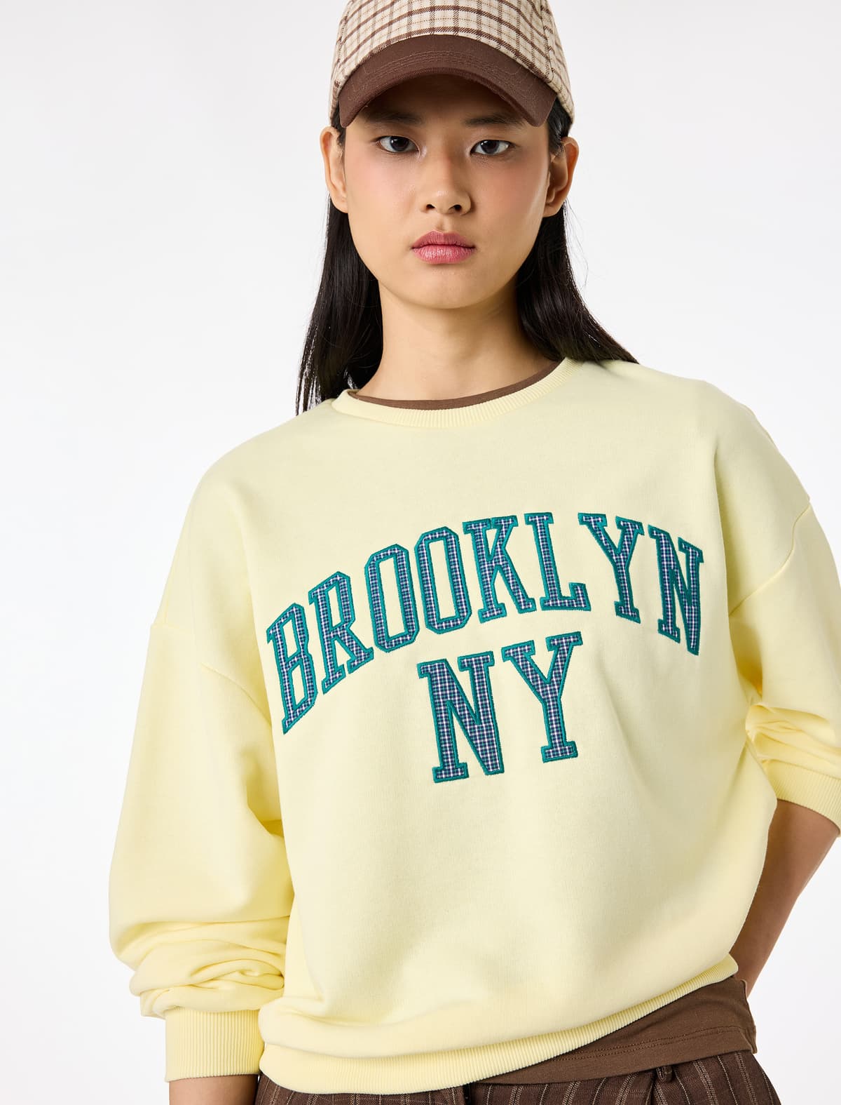 Uzunqol Dəyirmi yaxa Naxışlı Oversize Sweatshirt