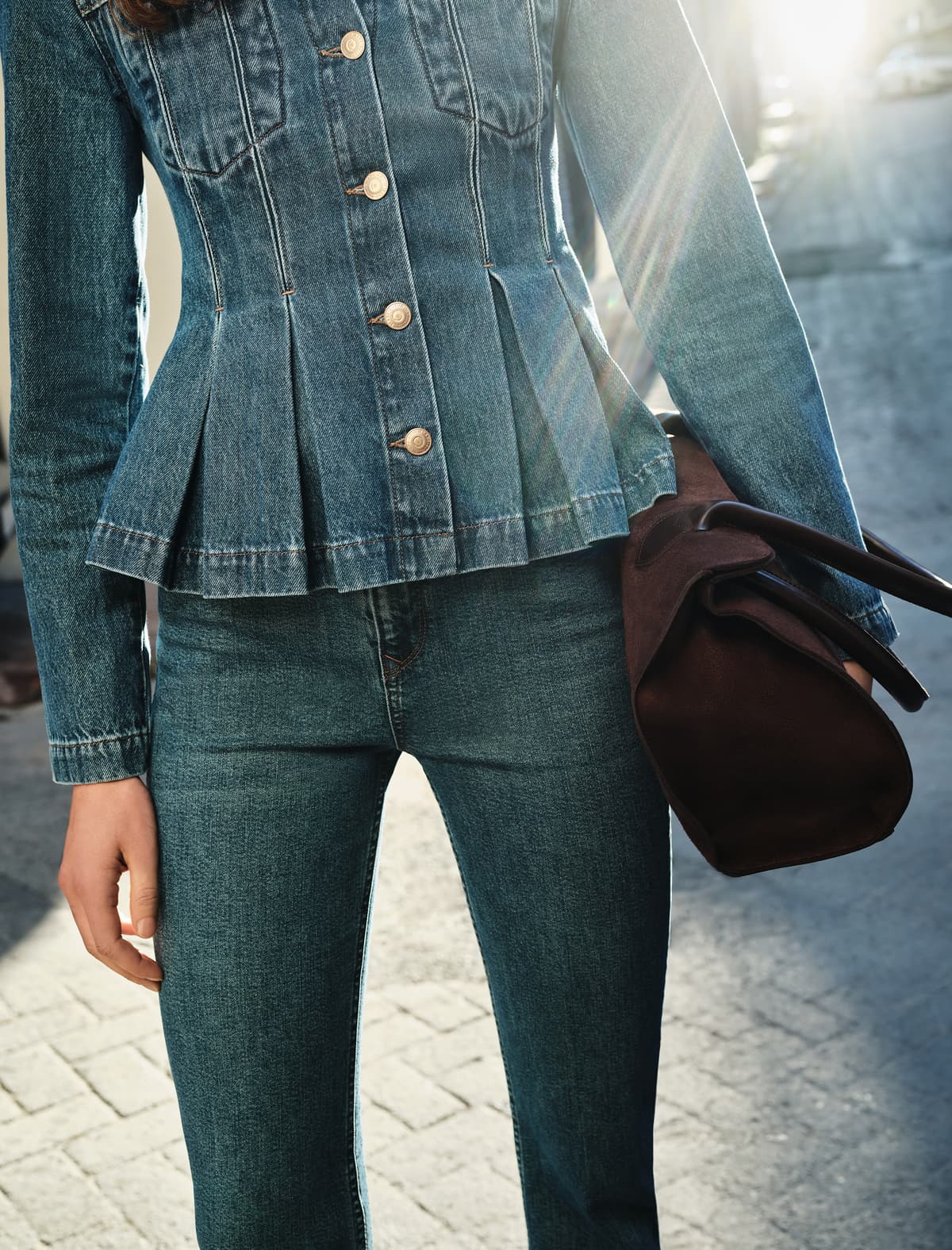 Pambıq Slim Fit Düyməli Flare Denim Şalvar - Flare Jeans