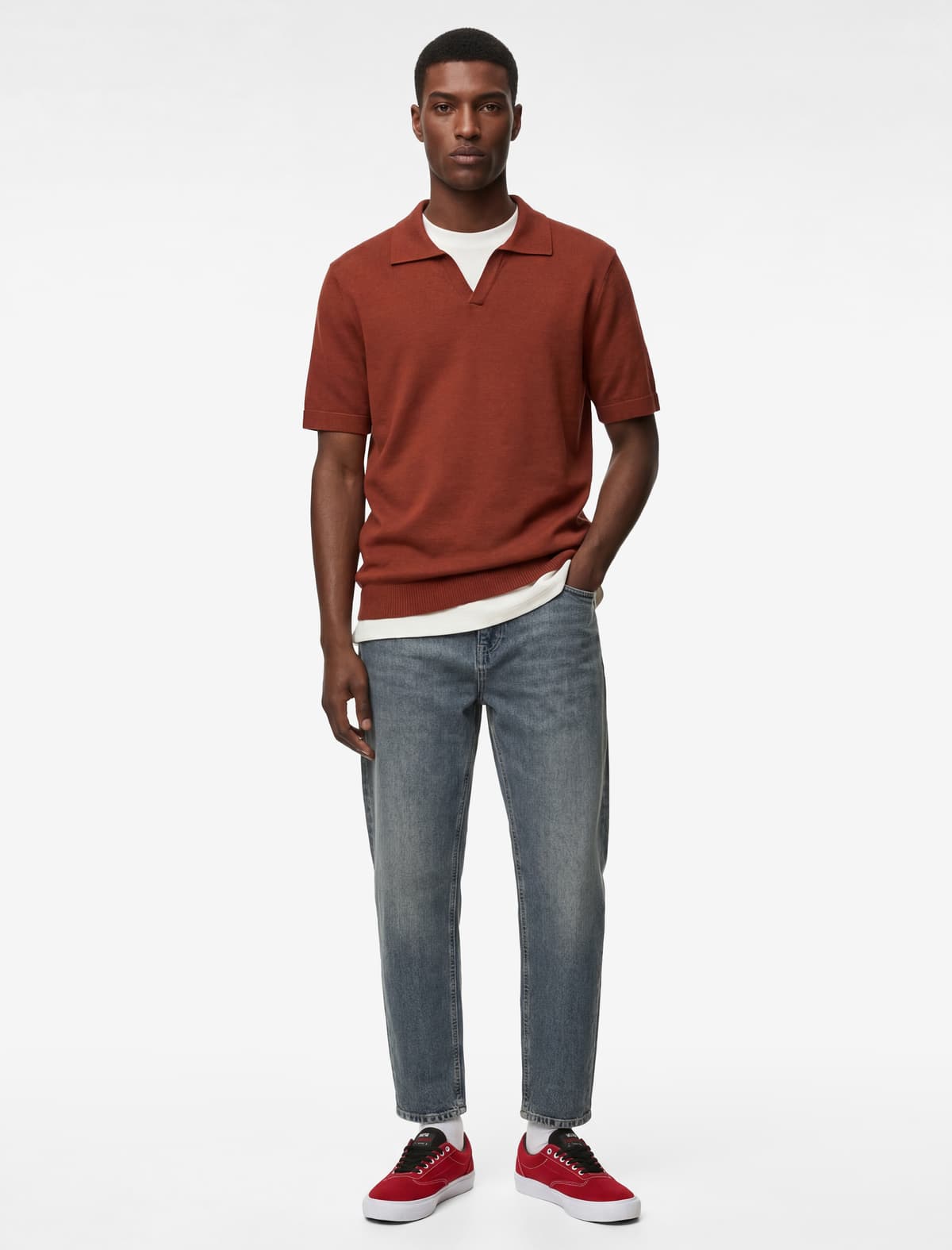Normal fit Qısaqol Kətan Qarışığı Polo Yaxa Trikotaj Tişört