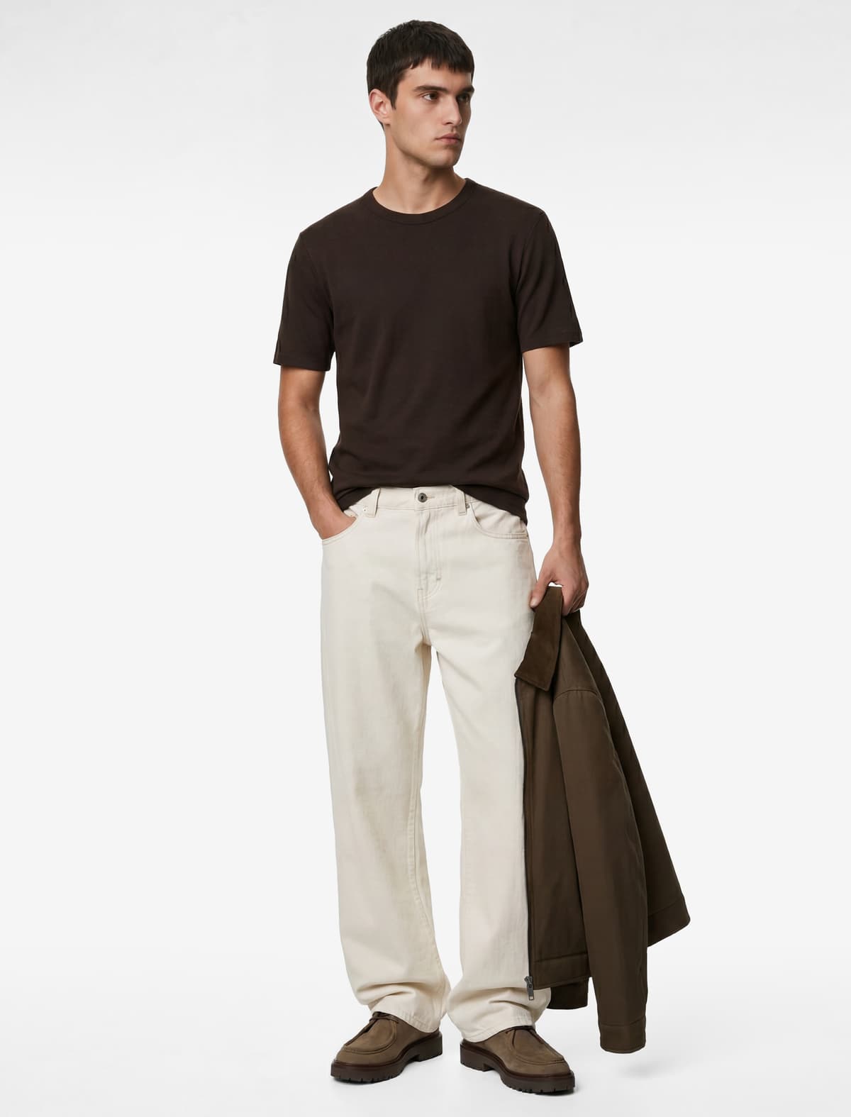 Crew Yaka Viskoz Qarışıq Qısaqol Basic Slim Fit köynək
