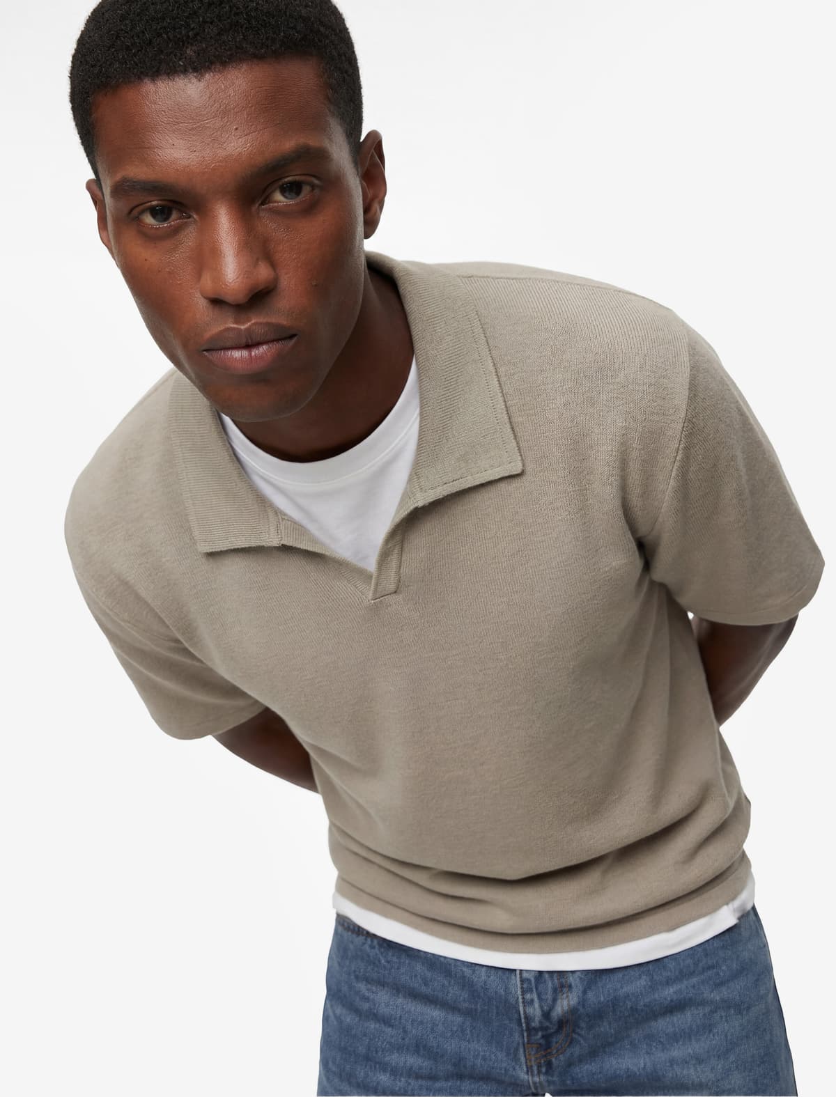 Normal Fit Qısaqol Teksturalı Polo Yakalı köynək