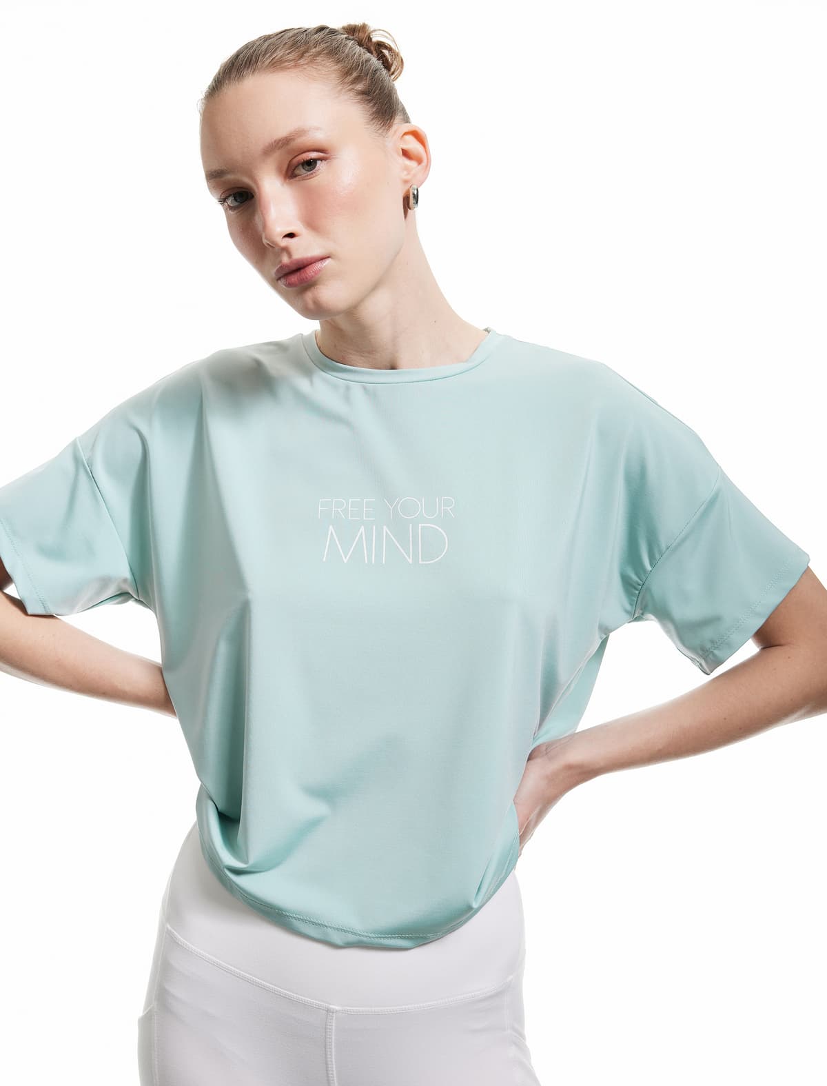 Sloqan Çaplı Qısaqol Yakalı Rahat Fit İdman T-shirti