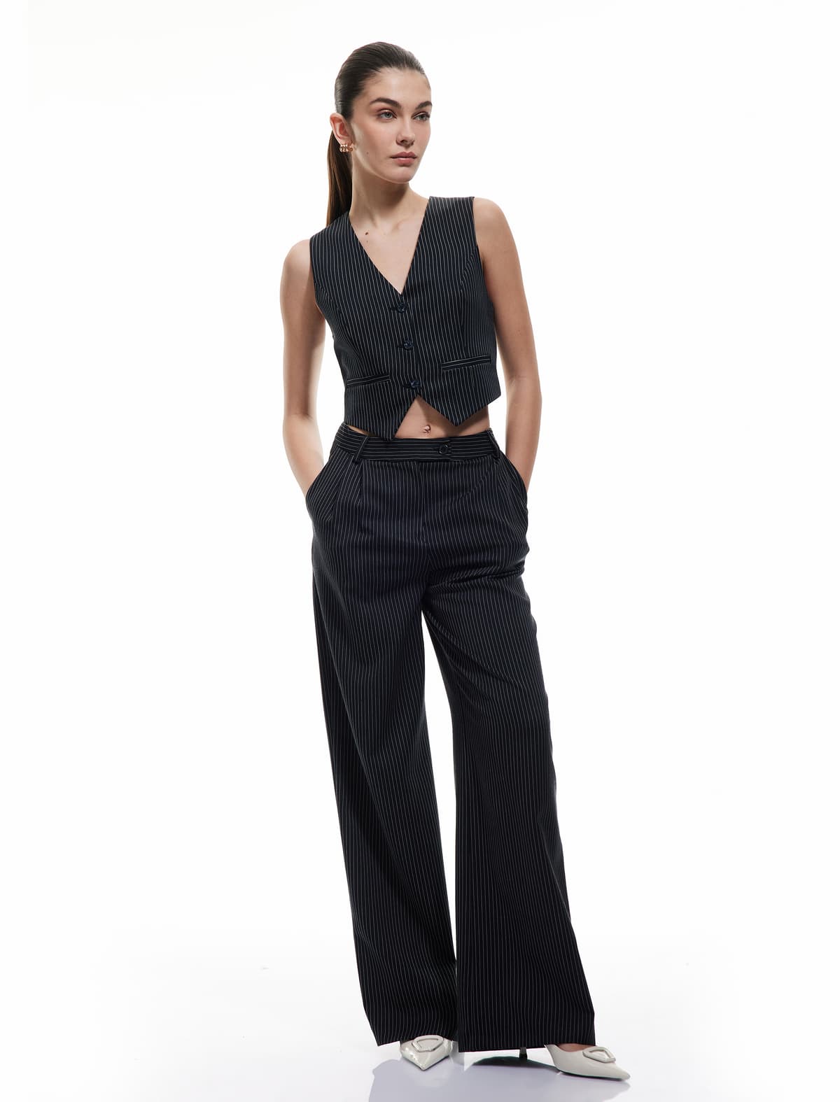 Slim Fit V Yakalı Qolsuz Düymməli Kostyum Jilet