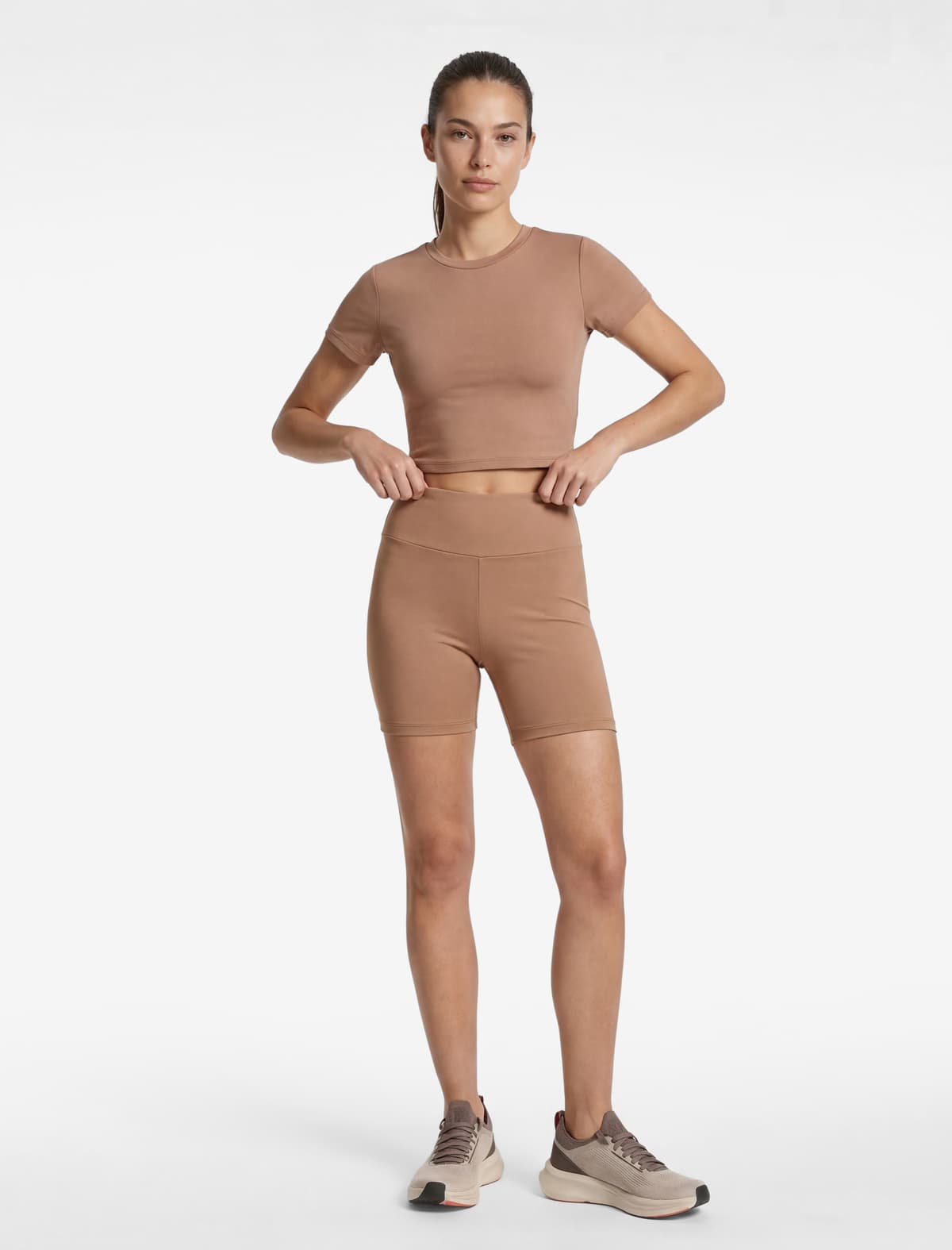 Slim fit Qısaqol Dəyirmi yaxalı Crop İdman Tişört