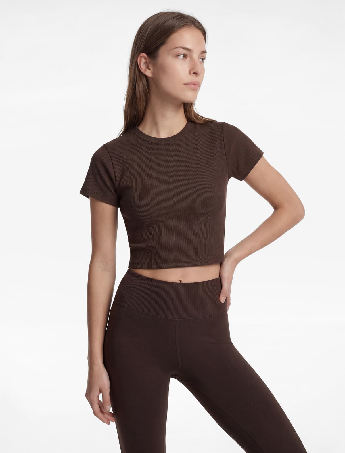 Slim fit Qısaqol Dəyirmi yaxalı Crop İdman Tişört