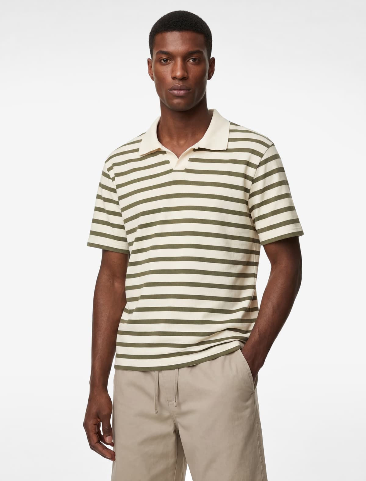 Normal fit Qısaqol Polo Yaxalı Zolaqlı Tişört
