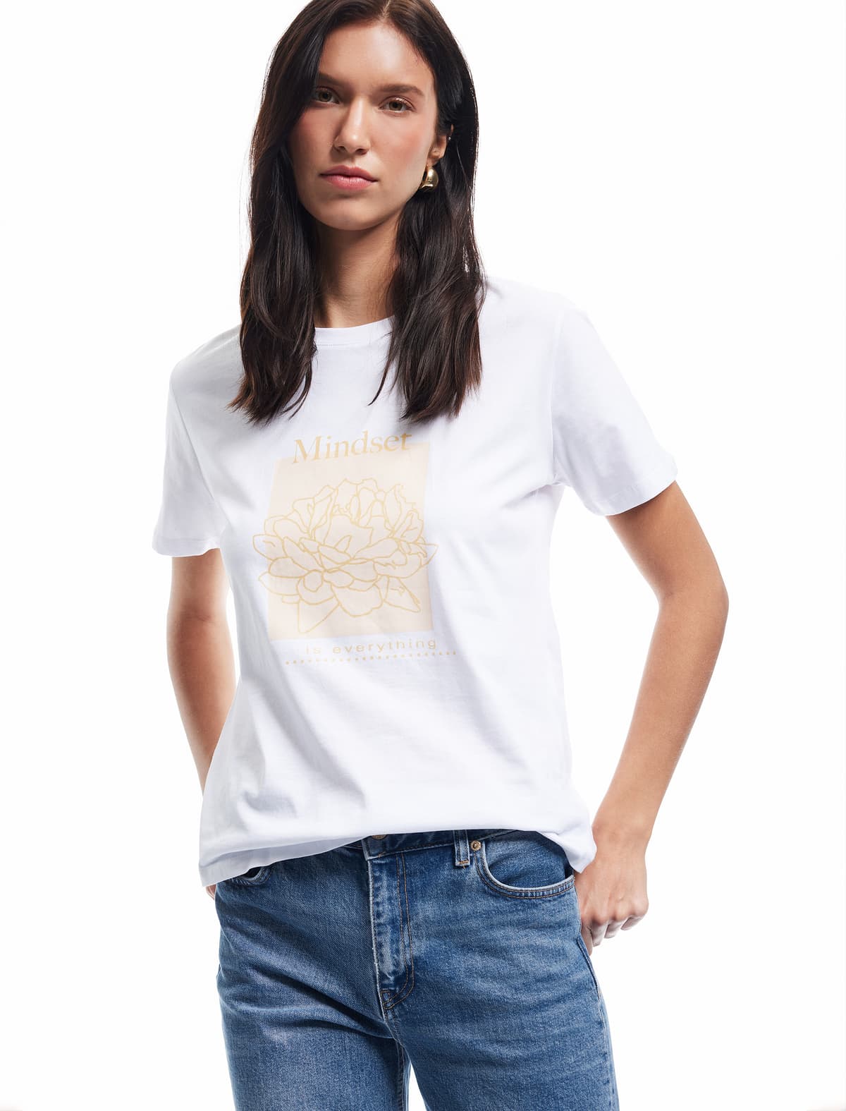 Crew Yaka Qısaqol Pambıq Çaplı T-shirt