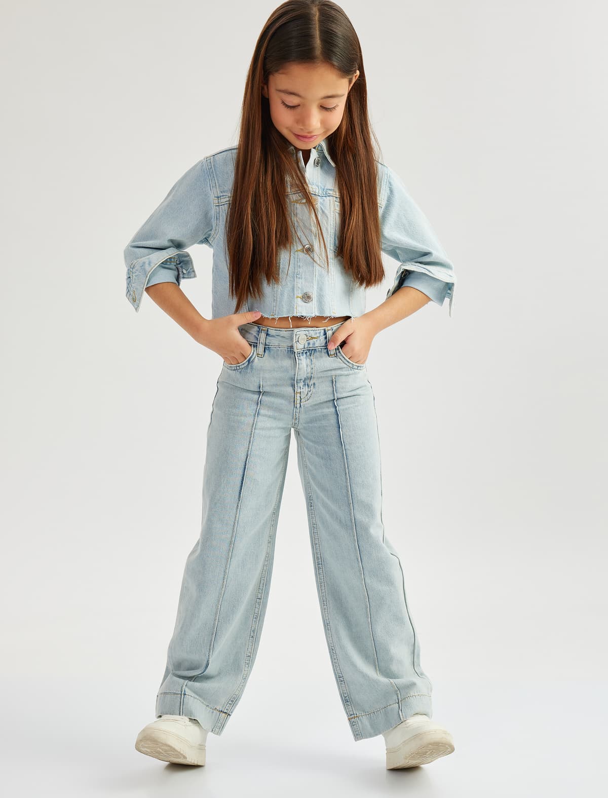 Cib Detallı Geniş Ayaqlı Pambıq Denim Şalvar