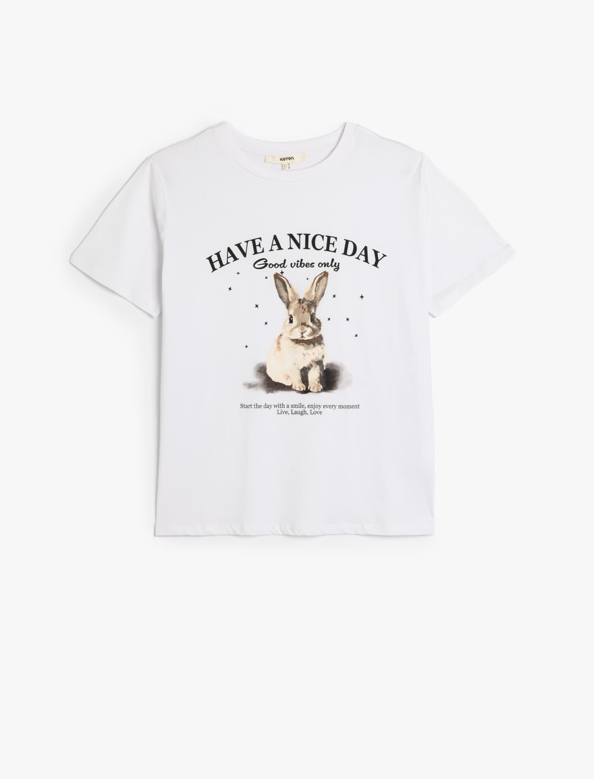 Dovşan Printli Velosiped Yaxa Qısaqol Pambıq T-shirt