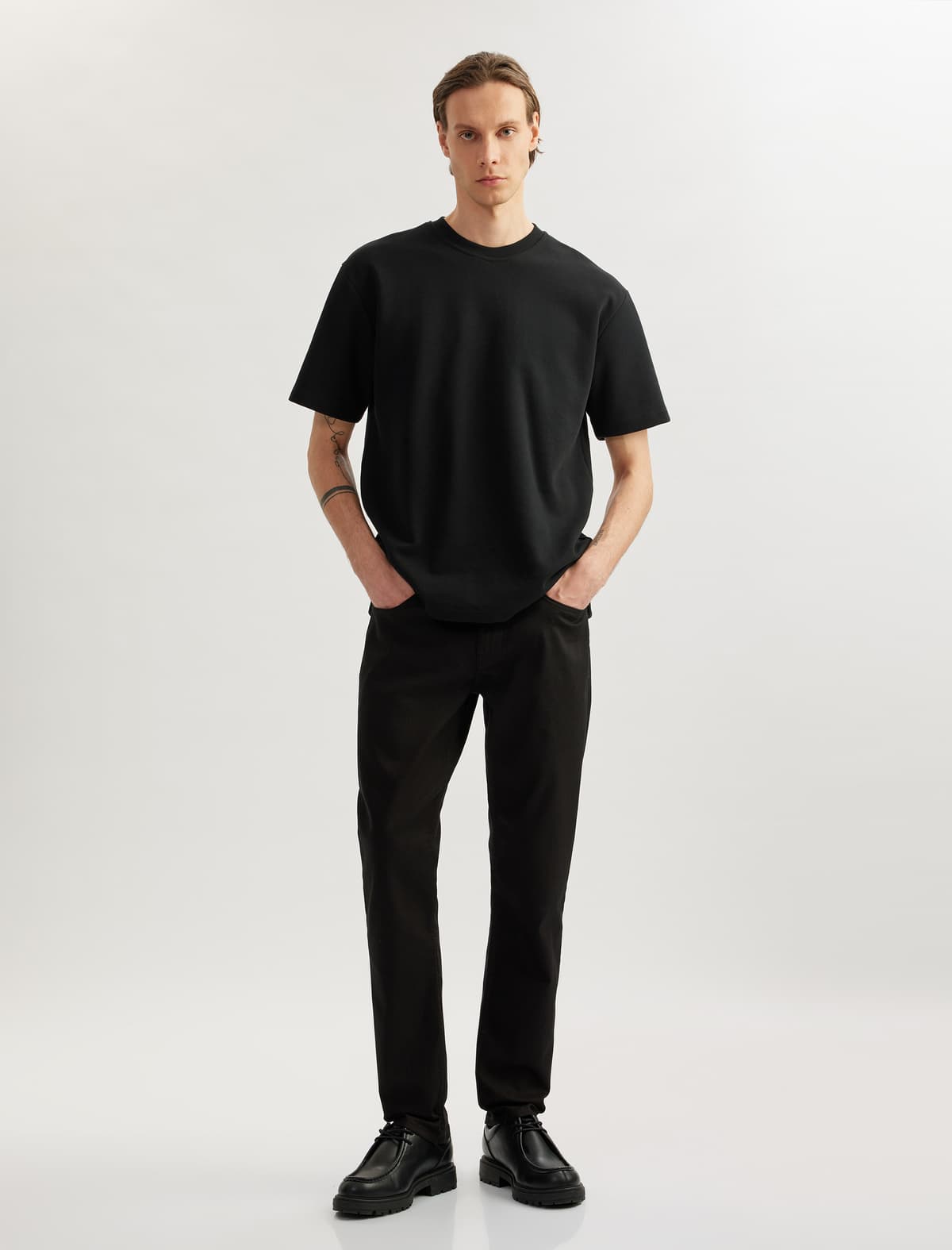 Düyməli Pambıq İncə Düz Fit Jean Şalvar - Chadwick Jean