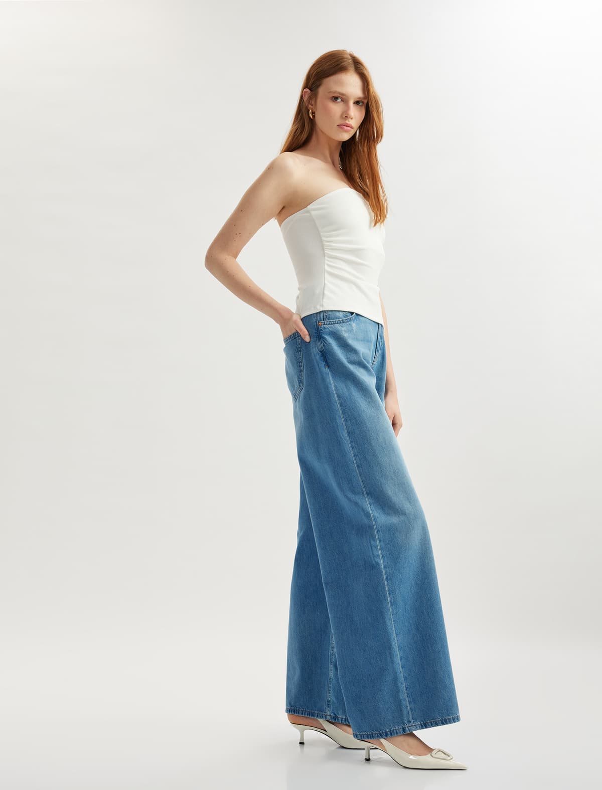 Rahat Fit Geniş Ayaqlı Denim Şalvar - Geniş Ayaqlı Cins şalvar
