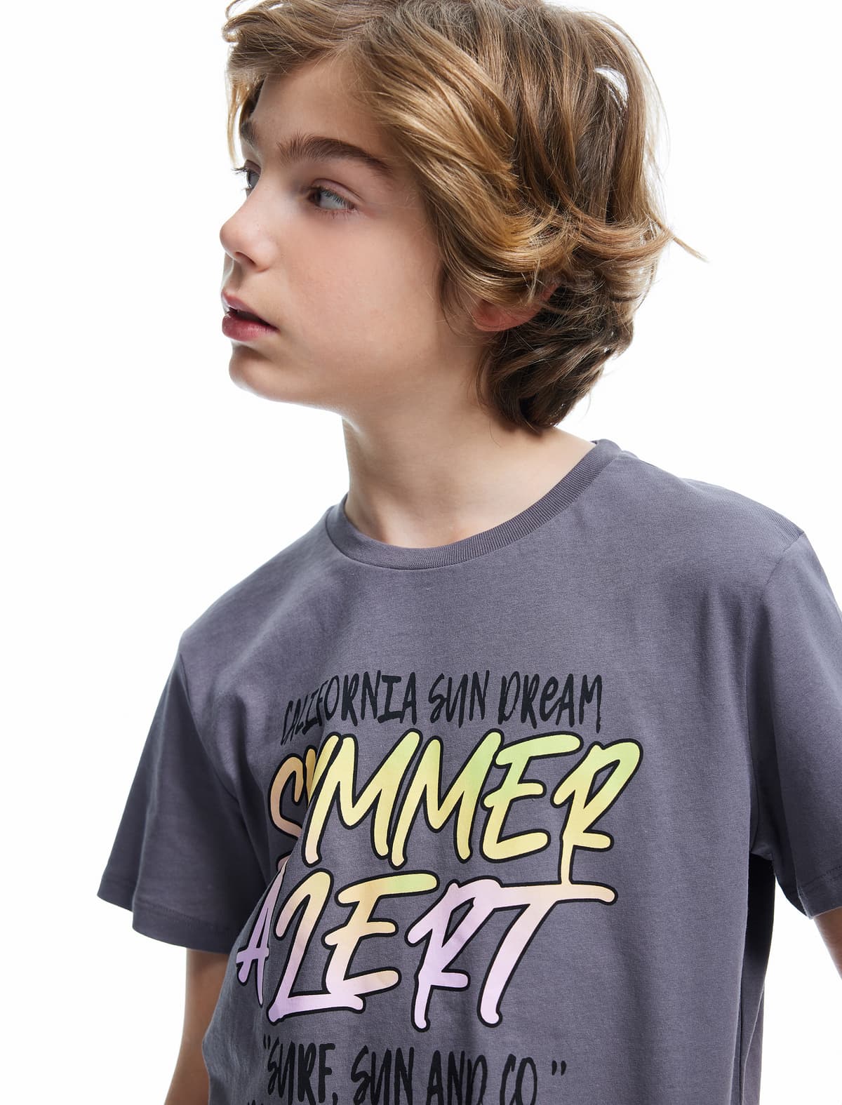 Slogan Çaplı Crew Yaka Qısaqol Pambıq Köynək