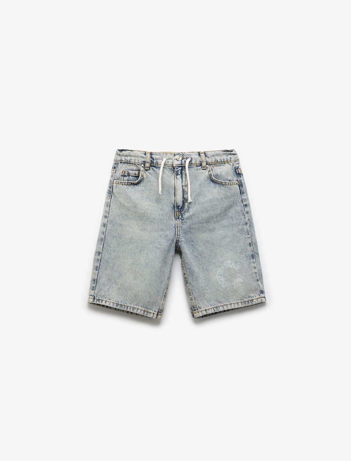 Denim Şort Qalstuklu Bel Düyməli Cib Pambıq