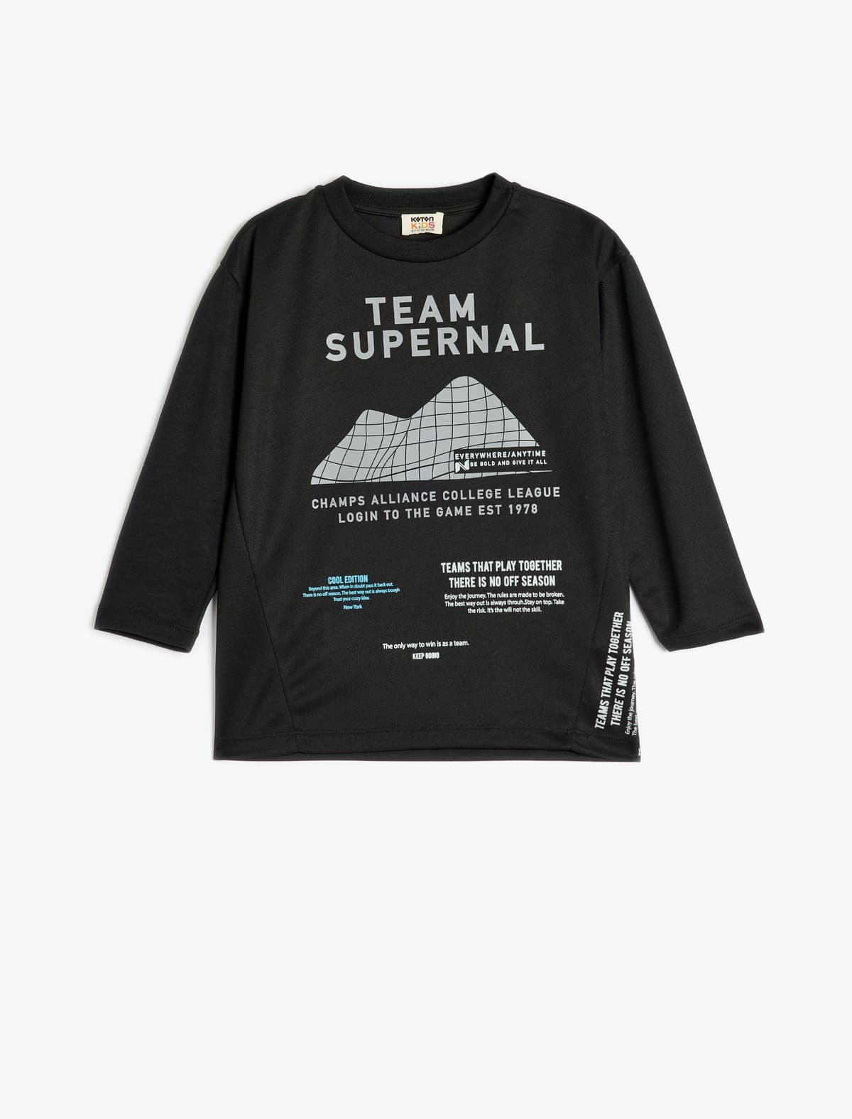 Oversize T-shirt Slogan Çap Detallı Uzun Qol Ekipaj Yaka