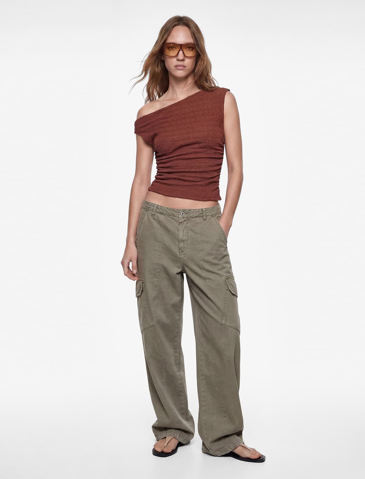 Asimmetrik Yaxa Qolsuz Slim fit Draped Bluza