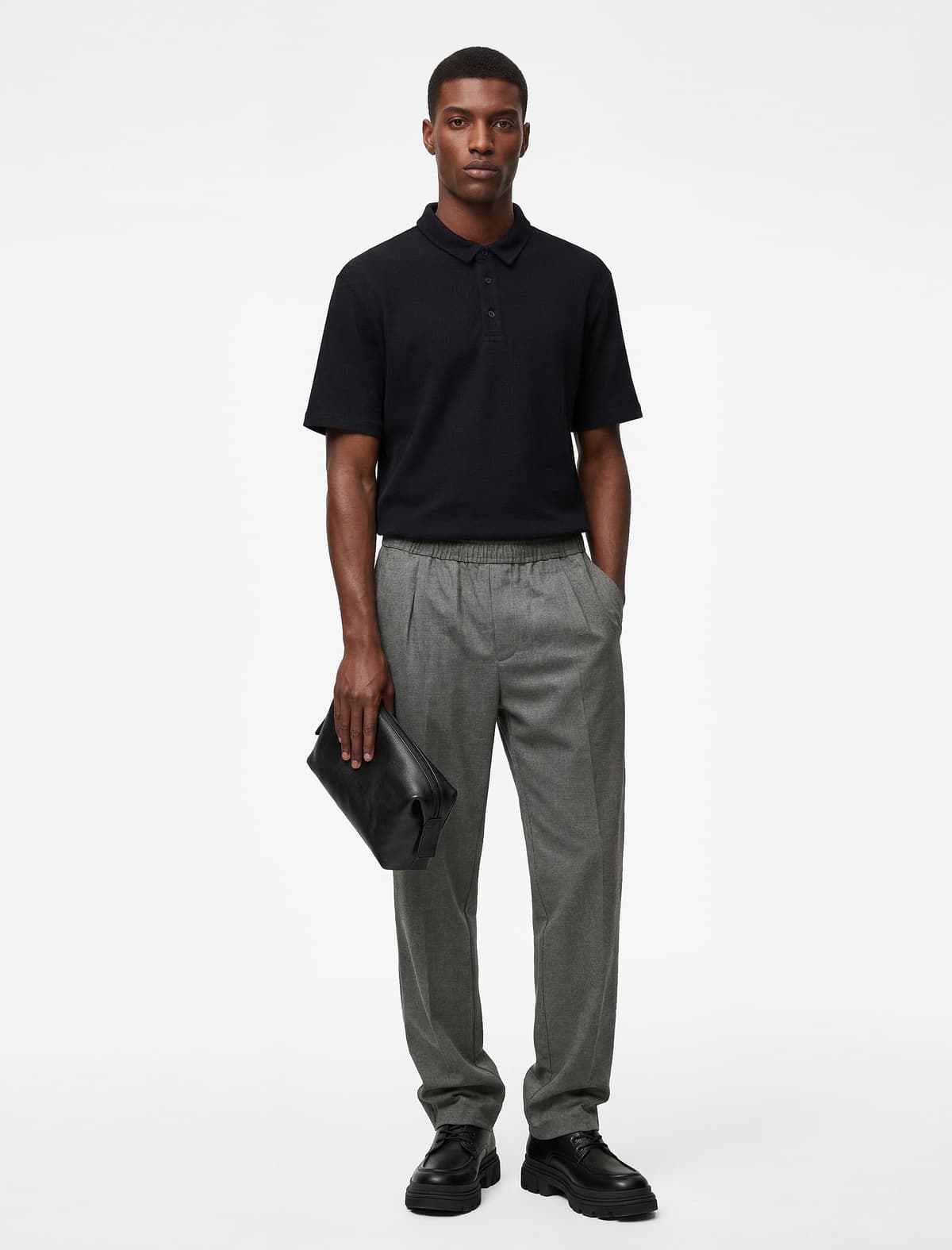 Normal Fit Vafli Teksturalı Düyməli Qısaqol Polo Yakalı köynək