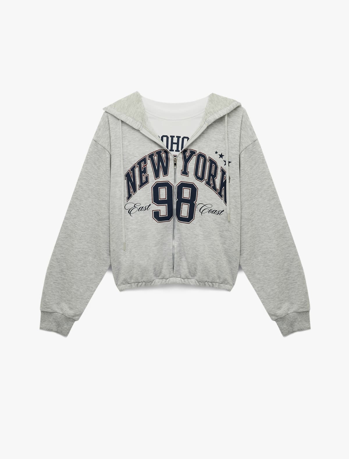 Uzunqol Kapşonlu Fermuarlı Crop Sweatshirt