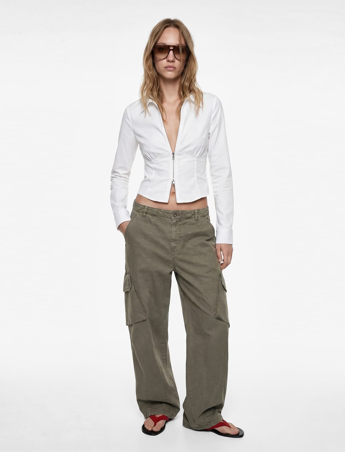 Uzunqol Fermuarlı Slim fit Crop tişört