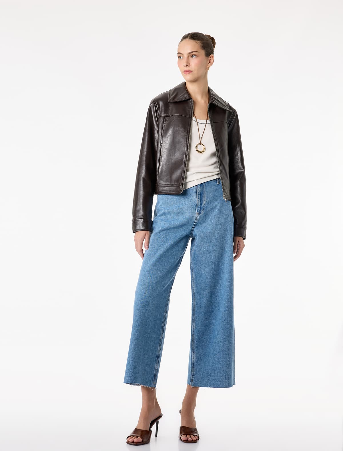 Düyməli Yüksək Bel Rahat kəsimli Denim Şalvar - Culotte Jeans
