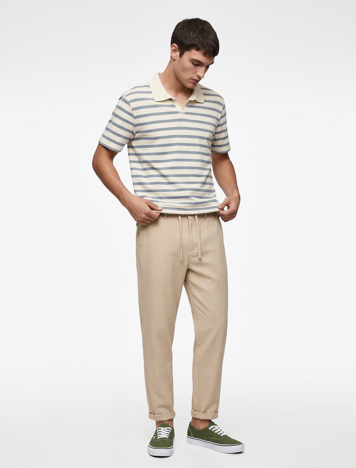 Normal fit Qısaqol Polo Yaxalı Zolaqlı Tişört