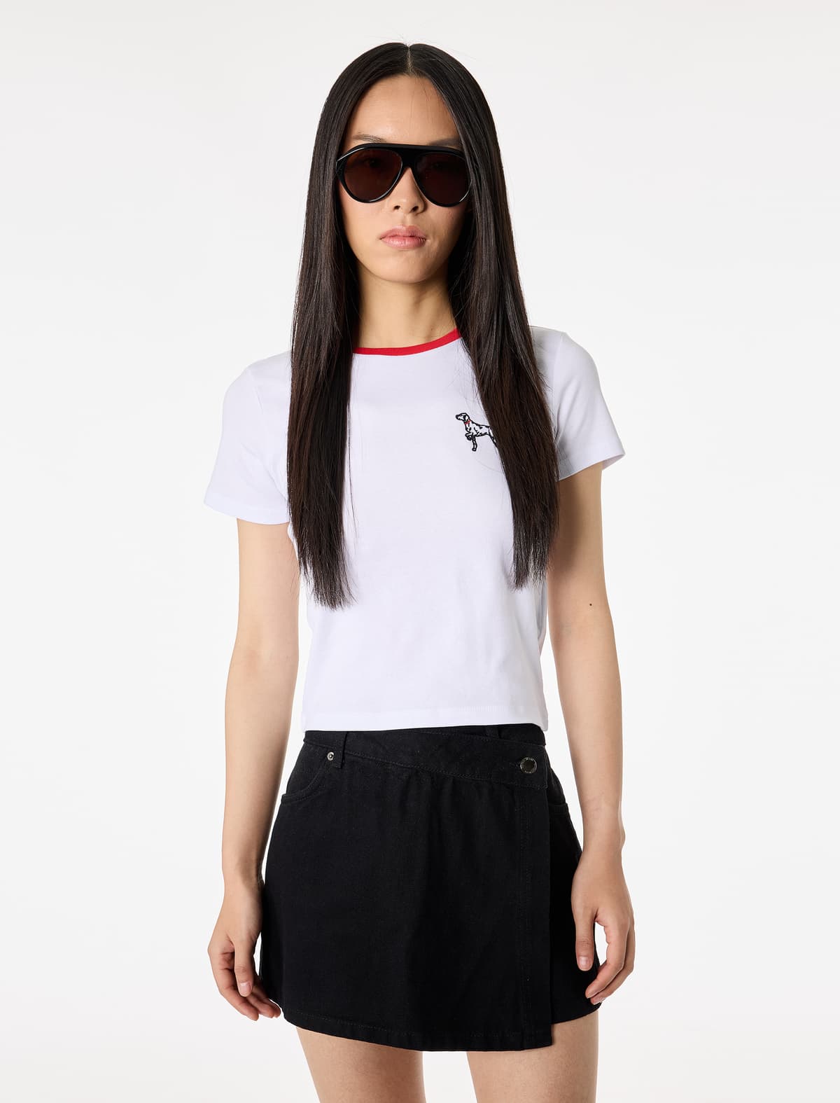 Pambıqlı Slim Fit Qısaqol Ekip Yakalı Köpək Naxış Detallı köynək