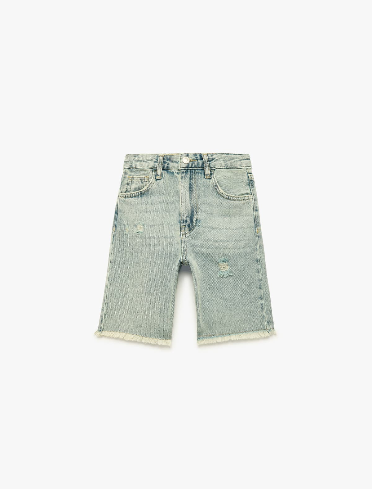 Fraying Detallı Pambıq Cib Denim Şort
