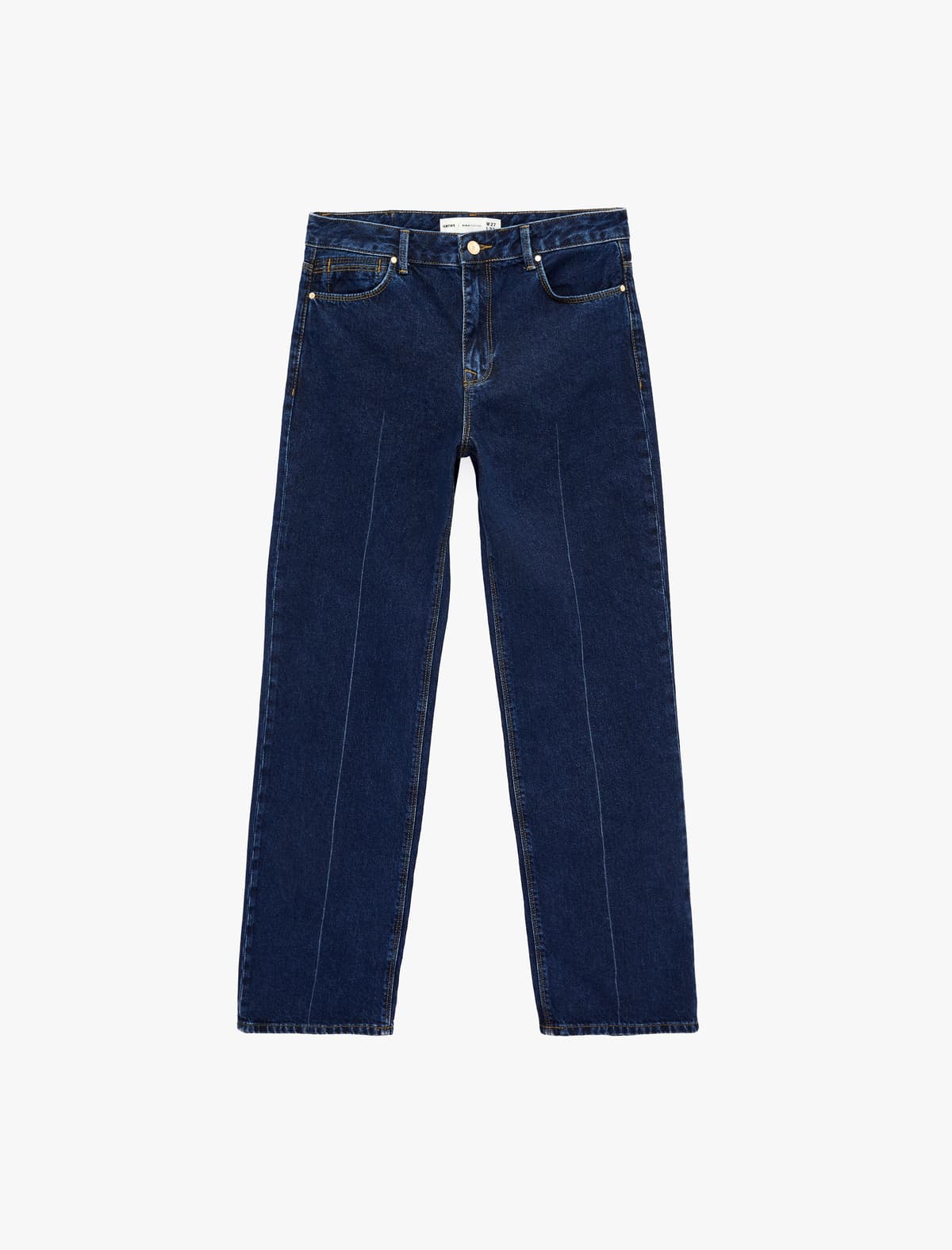 Yüksək Bel Düz Ayaqlı Yivli Denim Şalvar - Düz Fit Jean