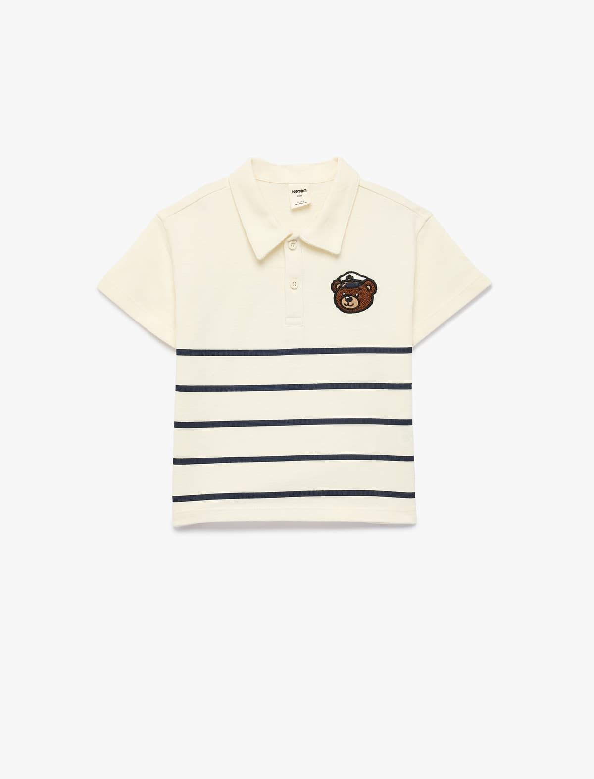 Pambıq Teddy Bear Çaplı Qısaqol Zolaqlı Polo Yakalı Tişört