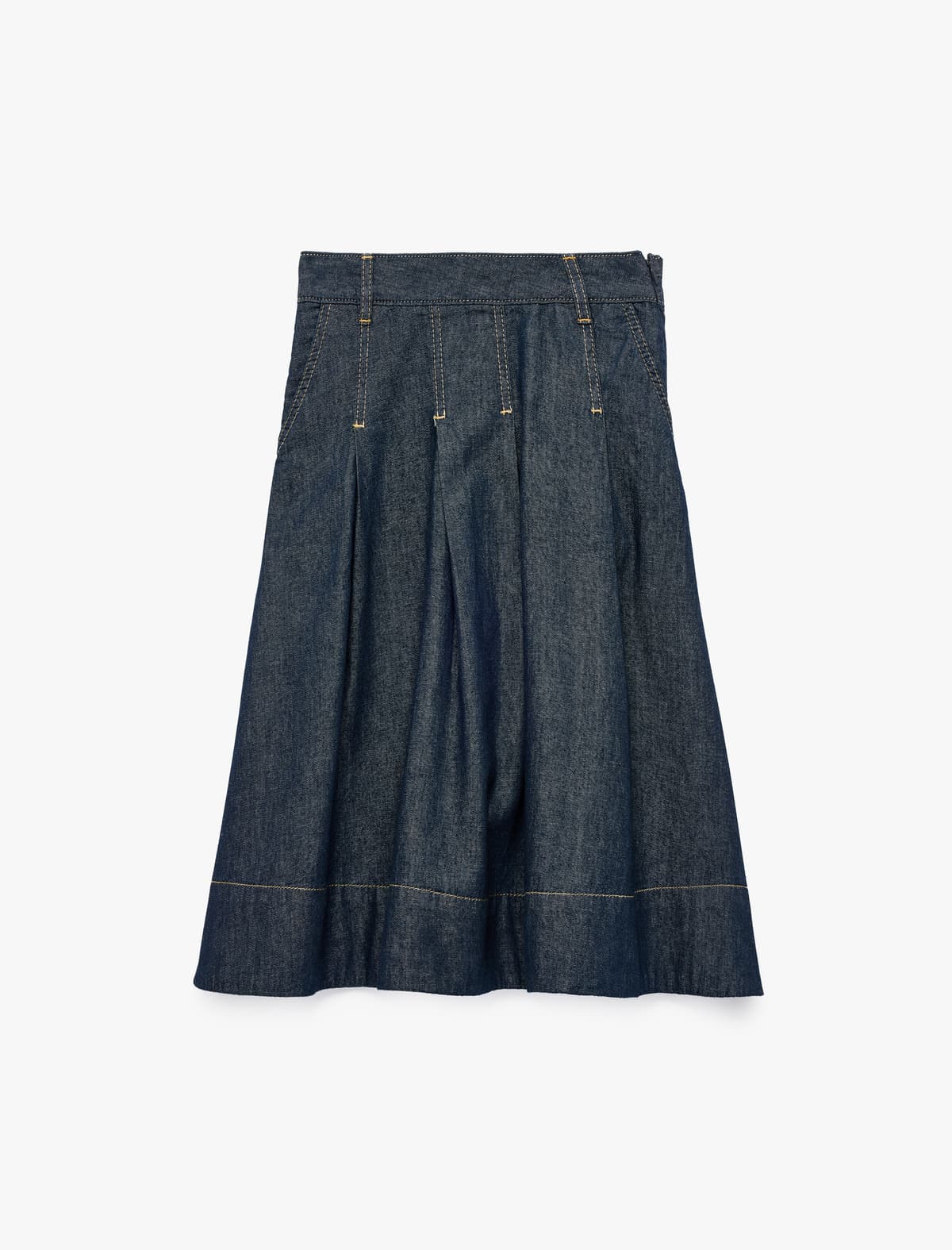 Pambıq A-Xətli Bükülü Midi Denim Etek
