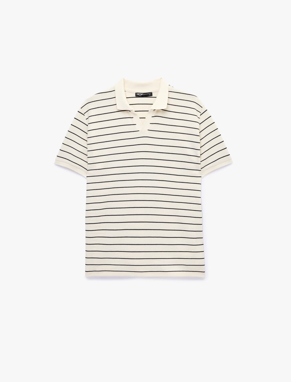 Normal Fit Qısaqol Pambıq Zolaqlı Polo Yakalı köynək