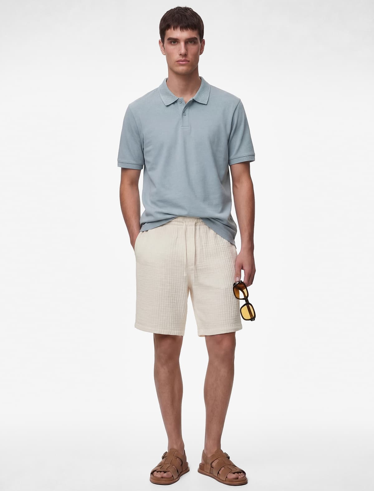 Pambıq Qısaqol Pike Parça Düyməli Polo Yaka Slim Fit köynək