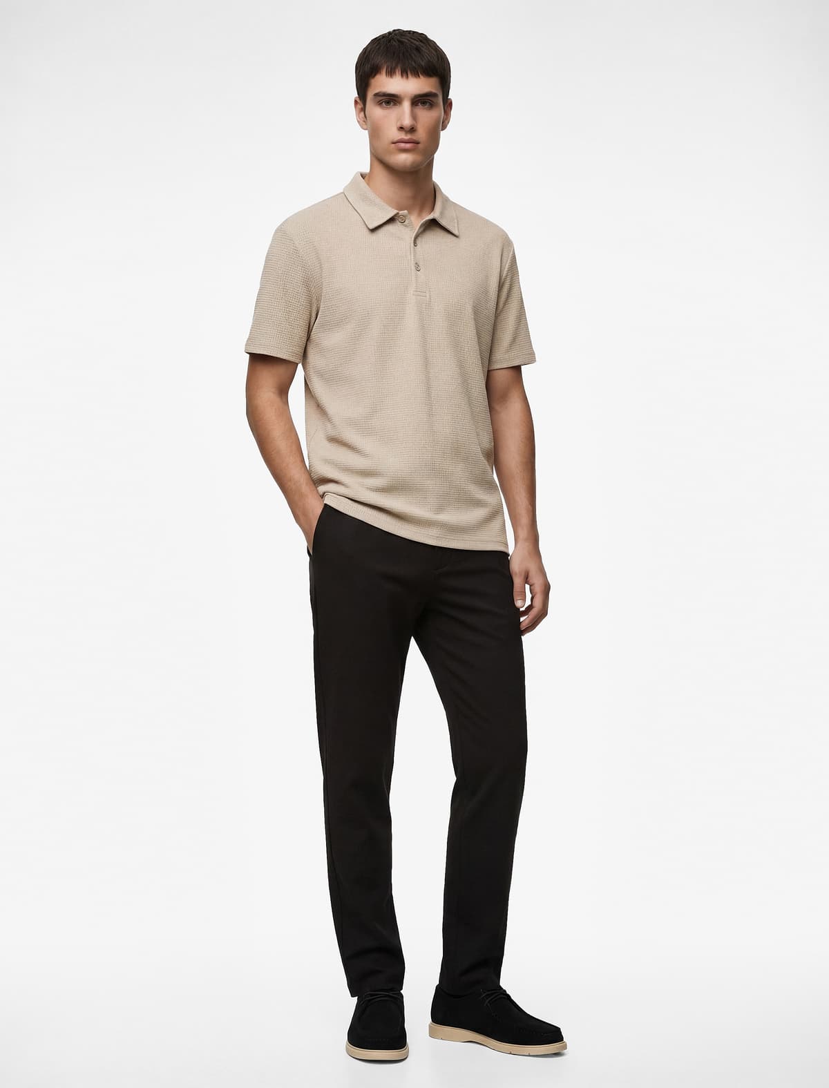 Normal fit Qısaqol Teksturalı Pambıq Polo Yaxalı tişört