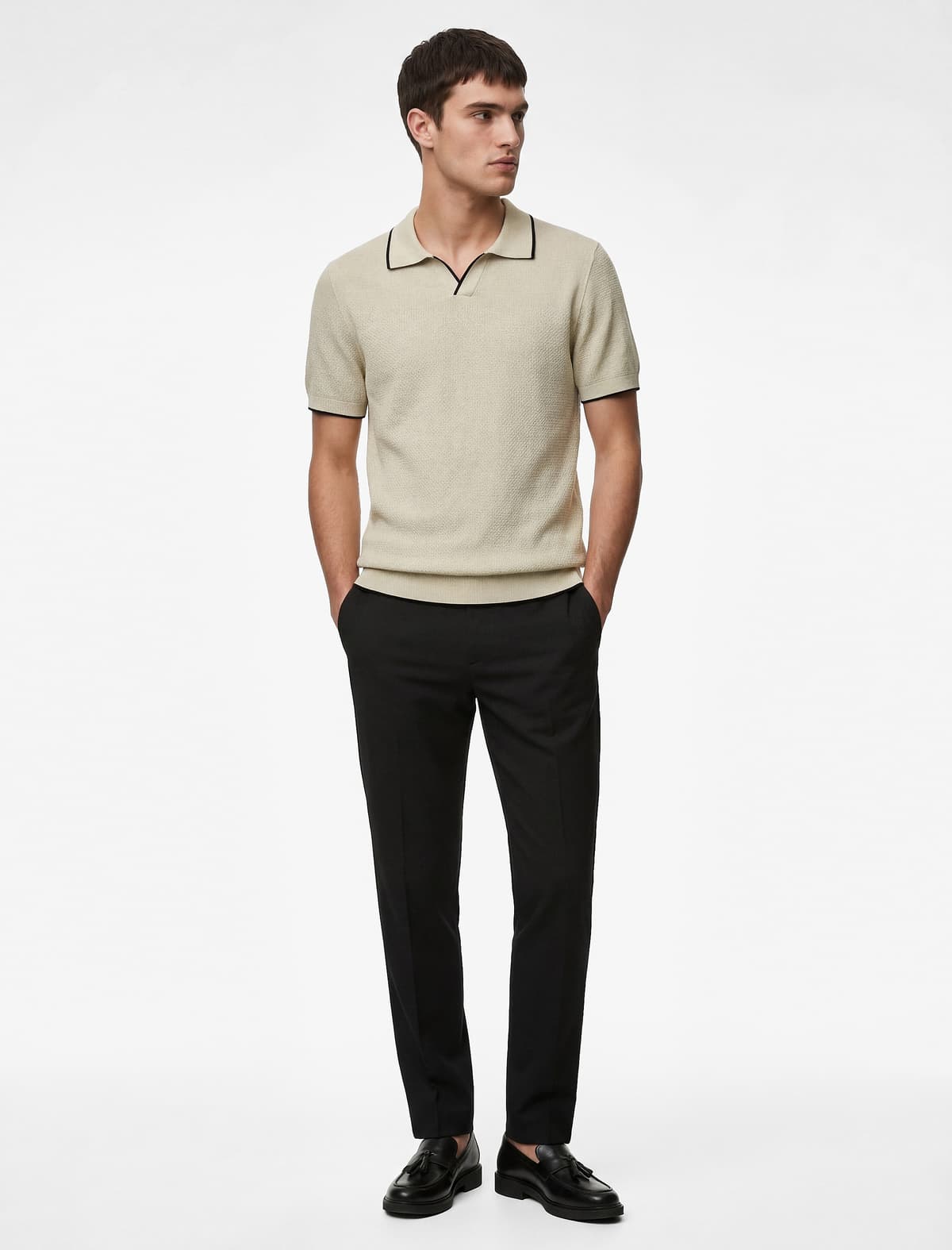 Normal Fit Pambıq Zolaqlı Polo Yaka Qısaqol Trikotaj Tişört