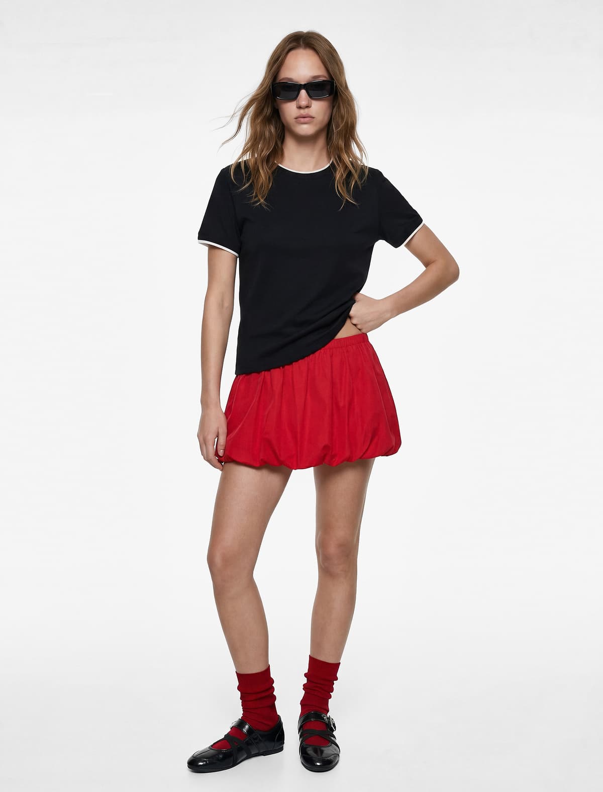 Slim Fit Qısaqol Yaka Yaka Modal Tişört