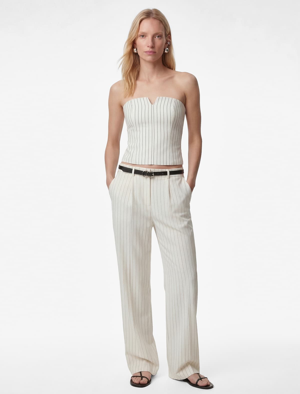 Zolaqlı Qolsuz Fermuarlı Straplez Crop Bluza