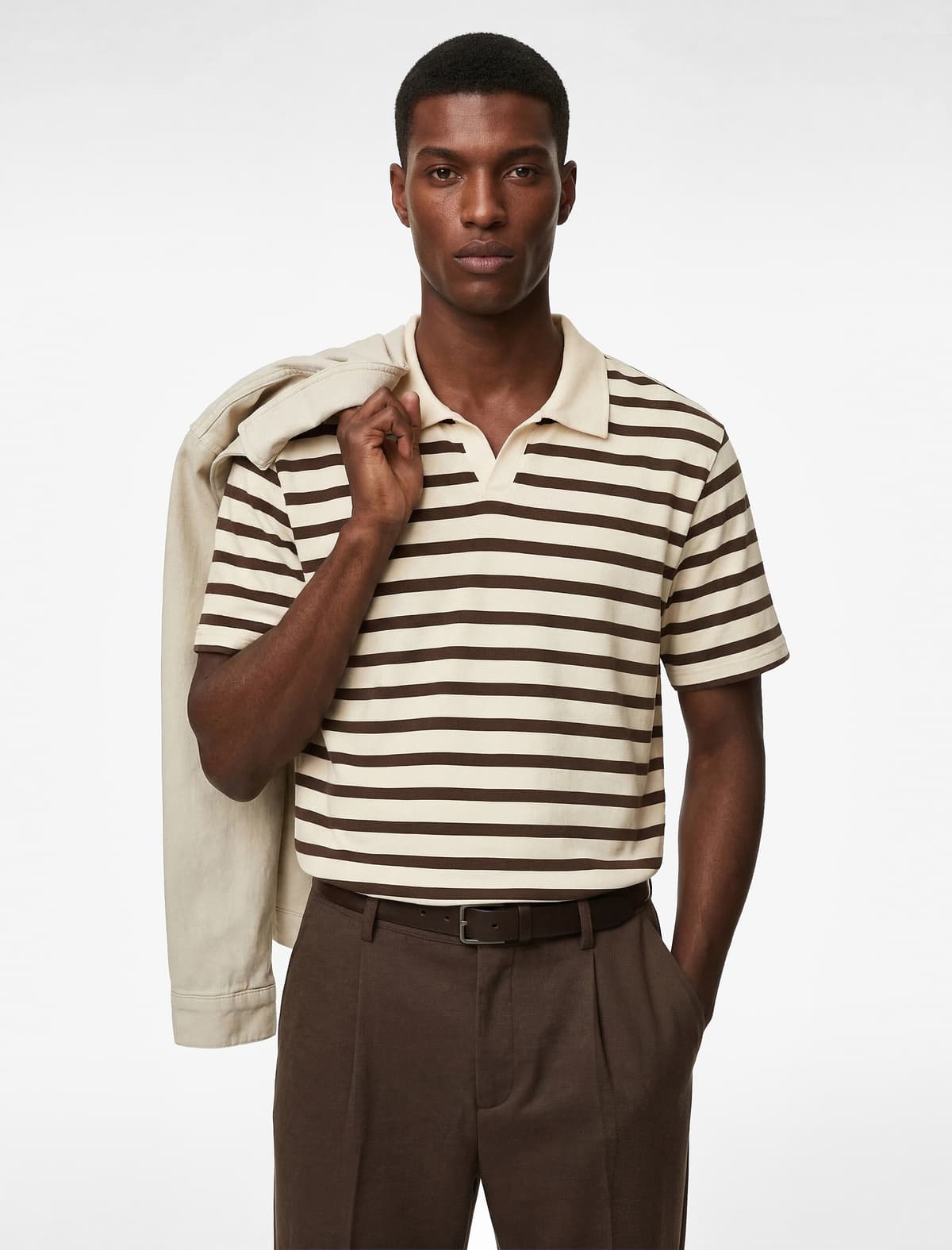 Normal fit Qısaqol Polo Yaxalı Zolaqlı Tişört