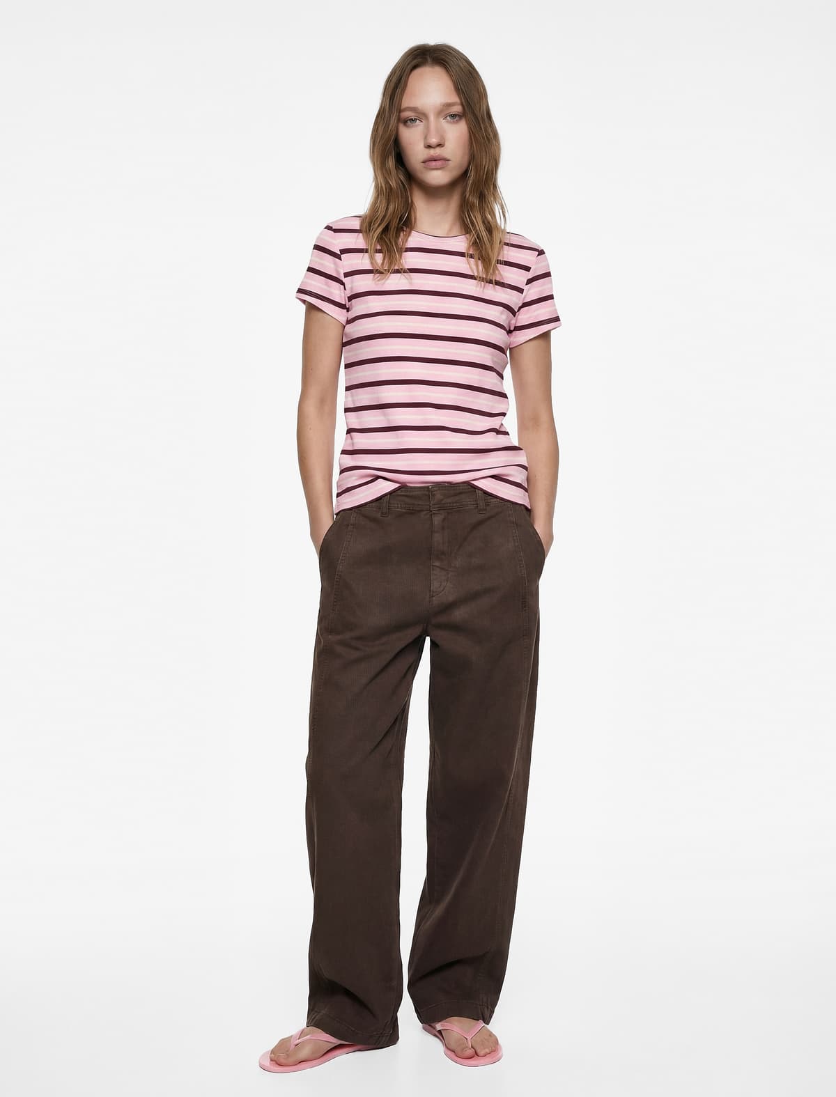 Zolaqlı Pambıq Yaxalı Qısaqol Slim fit tişört