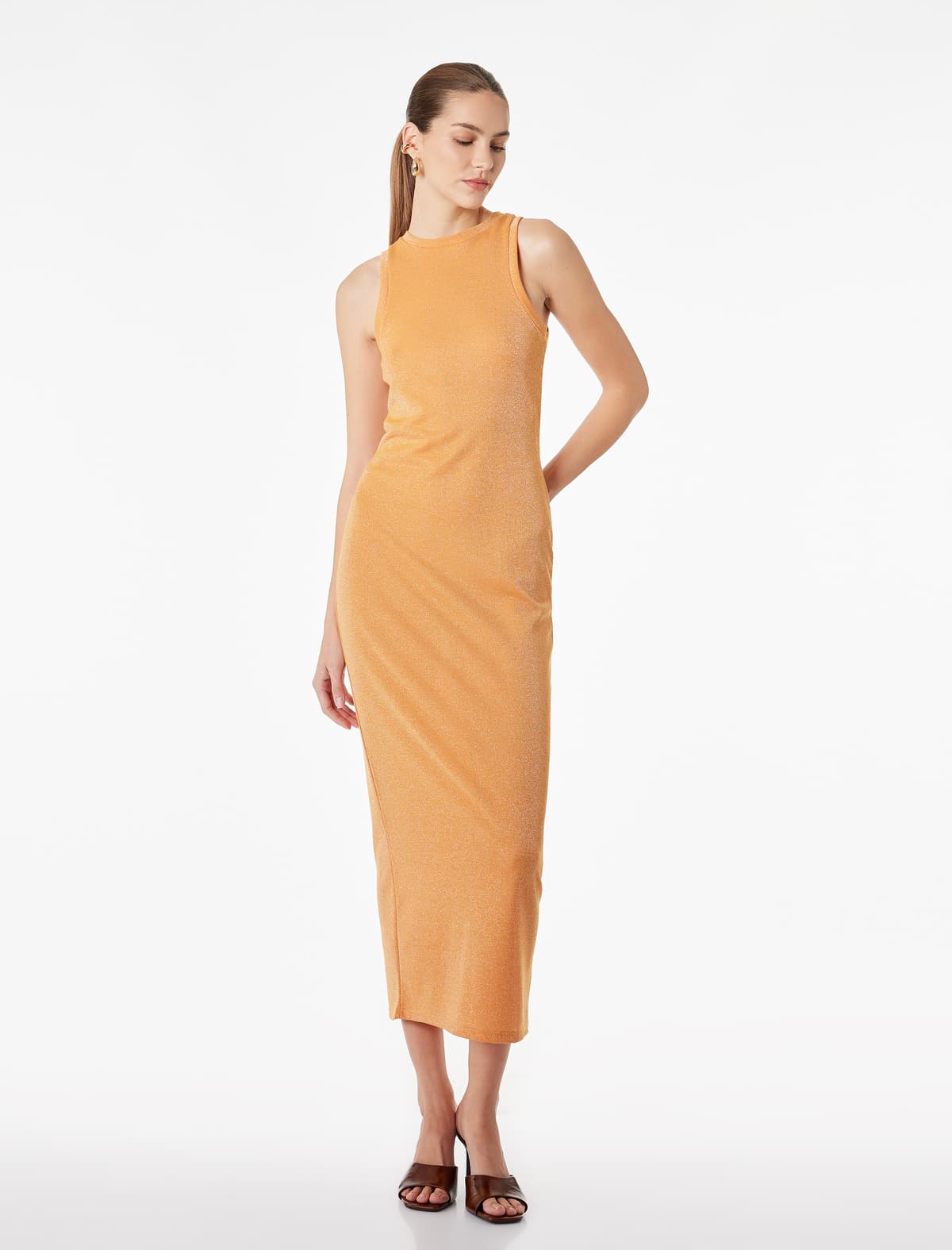 Slim fit Qolsuz Qıvrım Yaxa Parlaq Qələm Don