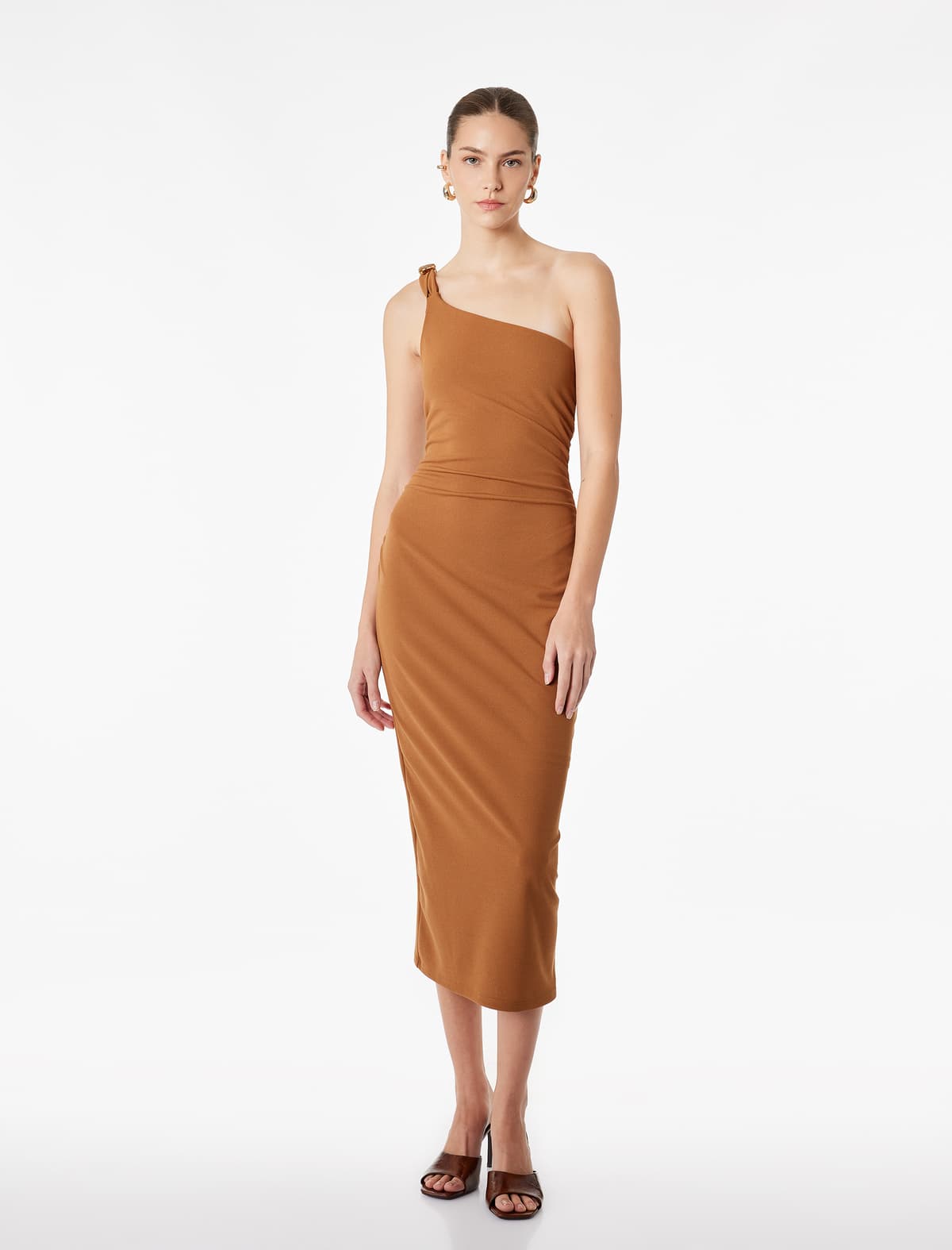 Slim fit Draped Midi Uzunluğu Bir Çiyinli Qələmli Don