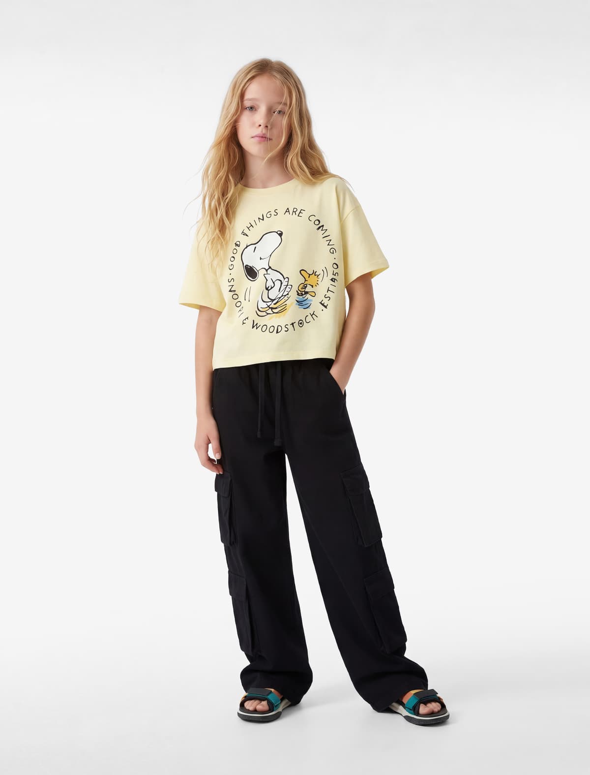 Snoopy Printed Dəyirmi yaxa Qısaqol Pambıq Lisenziyalı Tişört