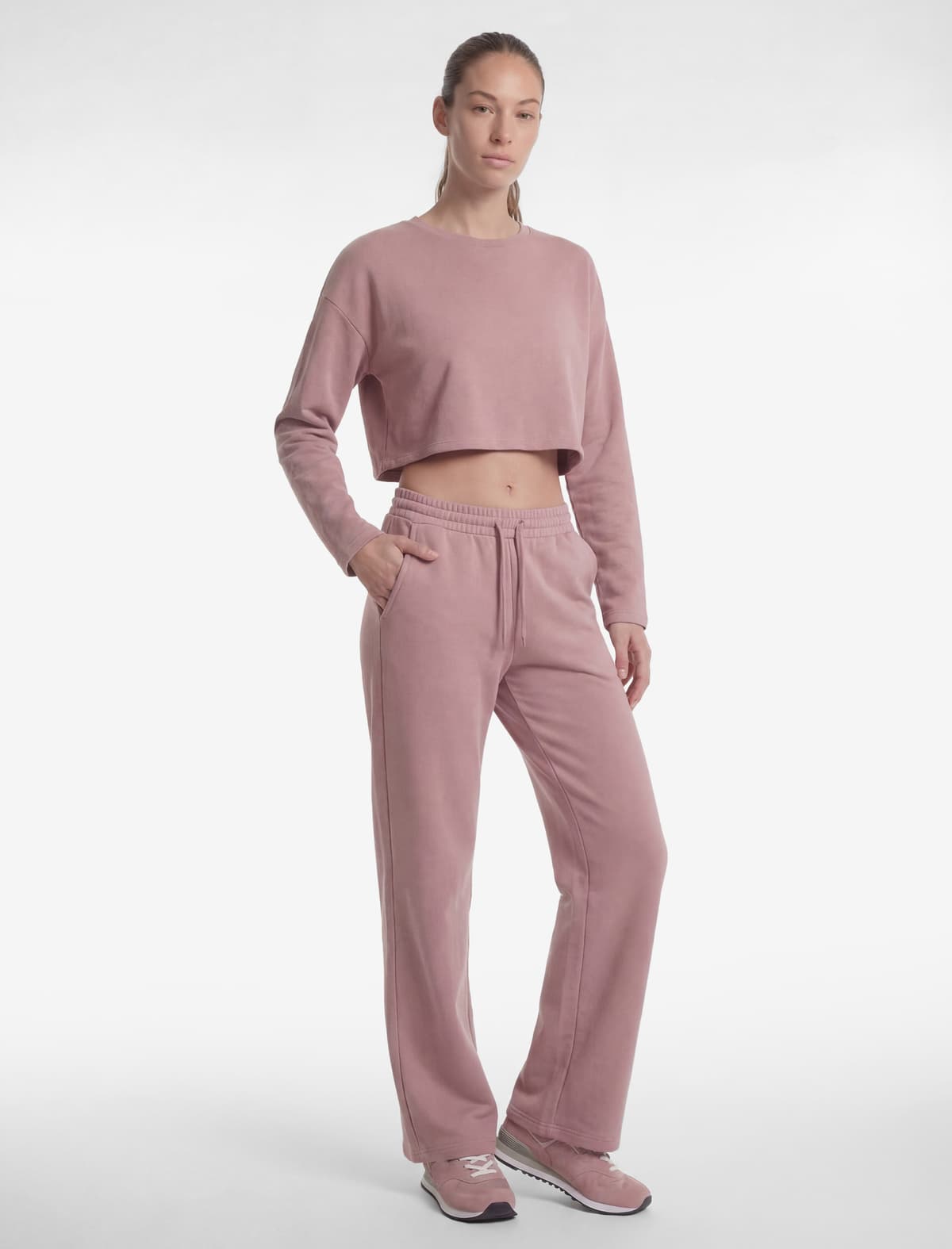 Yüksək Bel Cib Detallı Bağlı Rahat biçimli Geniş Paçalı İdman Sweatpants