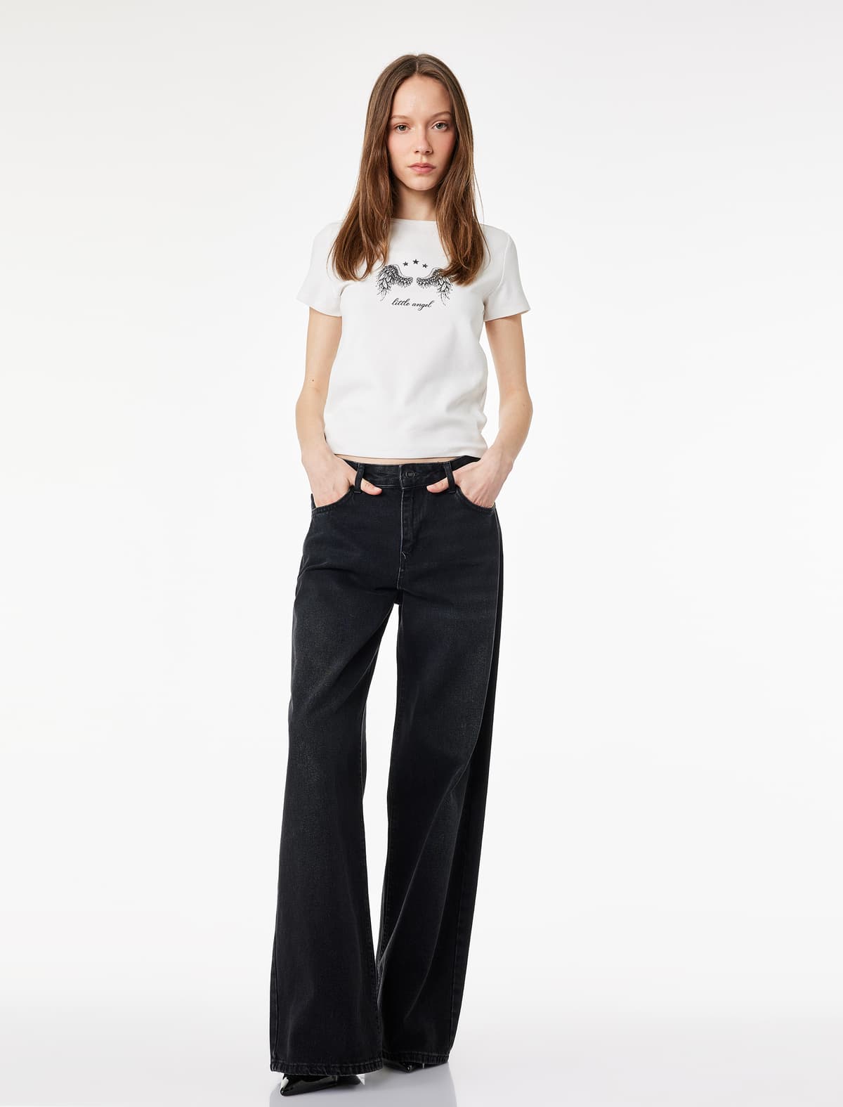 Slim Fit Qısaqol Yakalı Mələk Çaplı Tişört