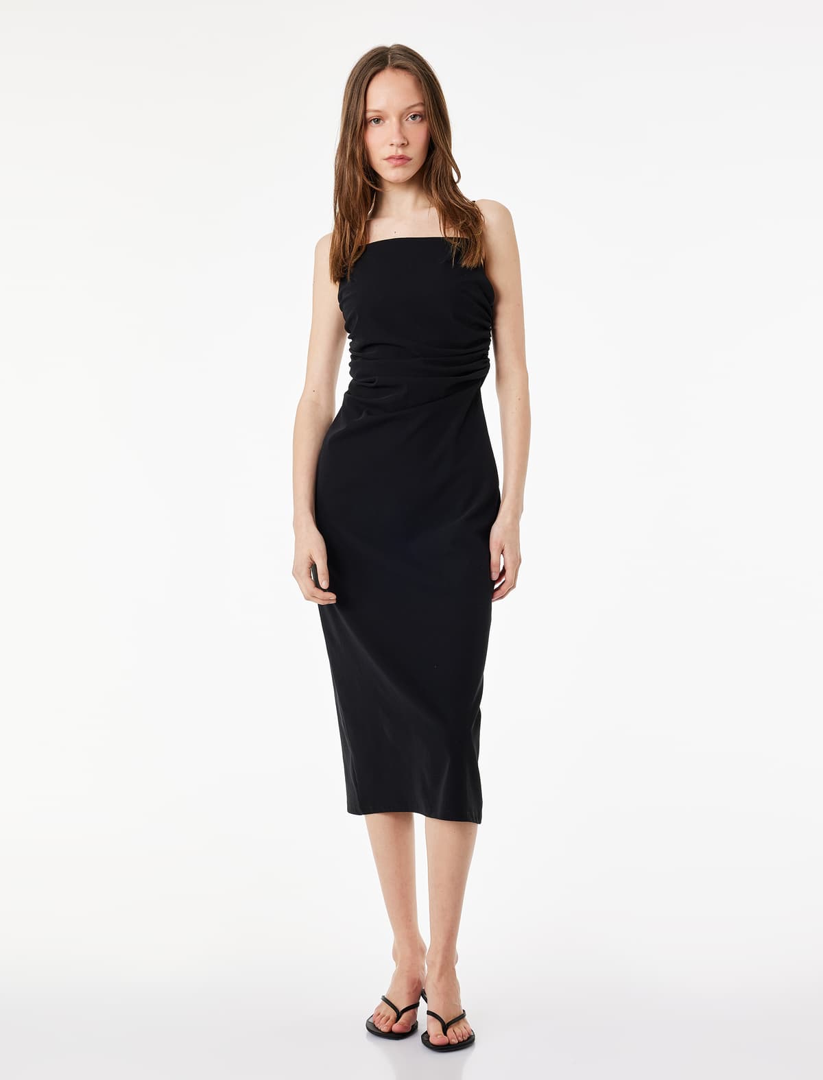 Slim fit Kvadrat Boyunlu İp Kəmər Bodycon Midi Draped Don